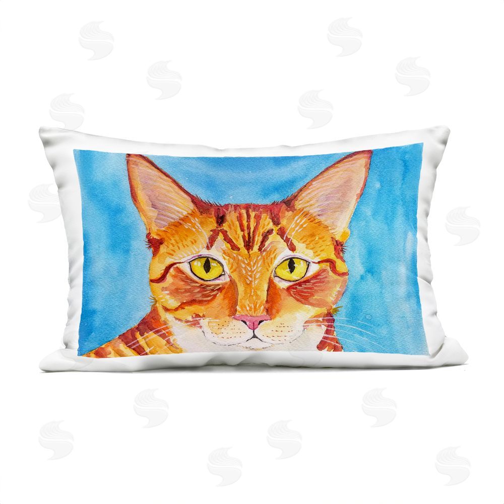 Tatiana Roberts Bold Orange Cat on Blue Outdoor Printed Throw Pillow