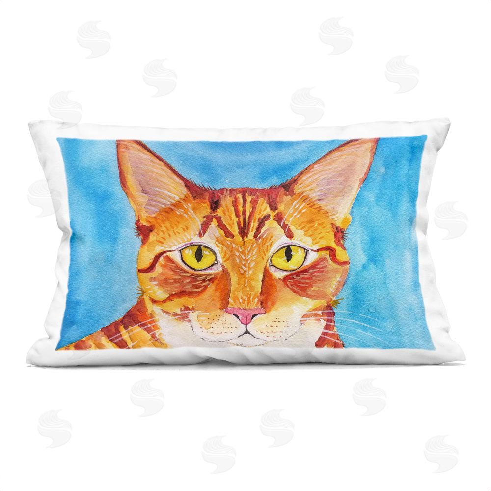 Tatiana Roberts Bold Orange Cat on Blue Indoor Printed Throw Pillow