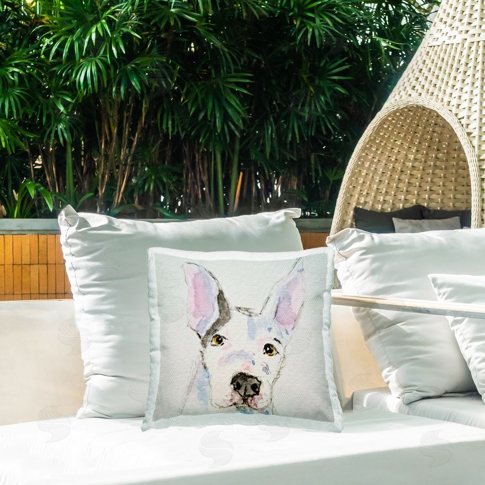 Tatiana Roberts Pit Bull Dog Sketch Outdoor Printed Throw Pillow on Patio