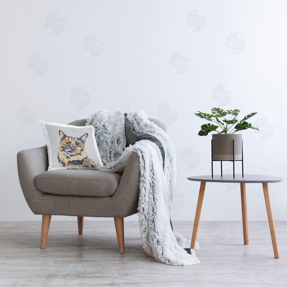 Tatiana Roberts Tortie Cat Portrait Printed Indoor Throw Pillow in Room