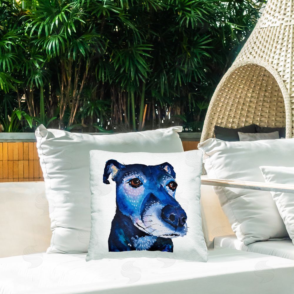 Tatiana Roberts Blue Dog Portrait Outdoor Printed Throw Pillow on Patio