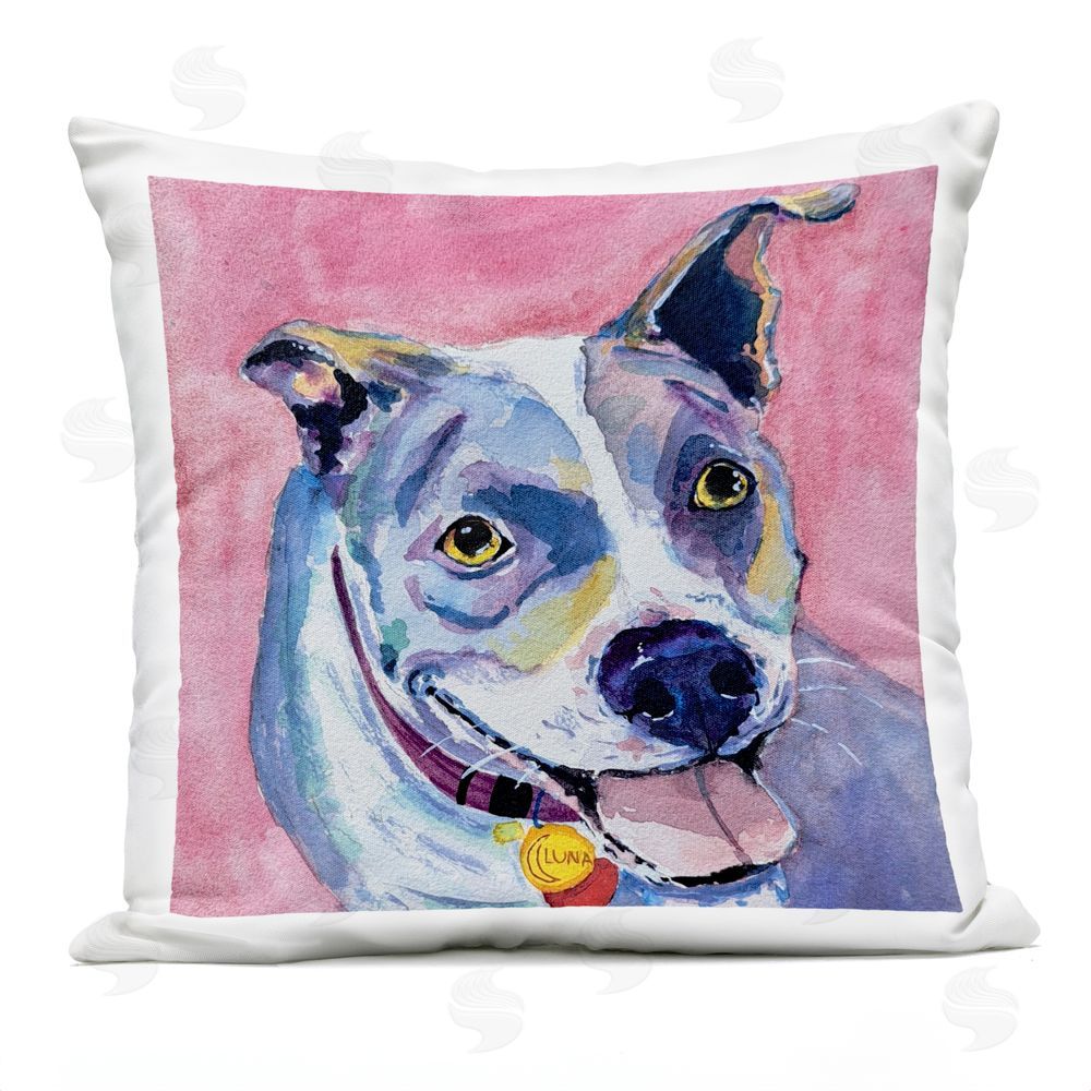 Tatiana Roberts Happy Dog on Pink Outdoor Printed Throw Pillow