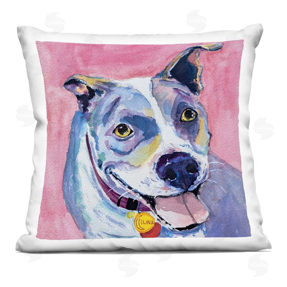 Tatiana Roberts Happy Dog on Pink Indoor Printed Throw Pillow