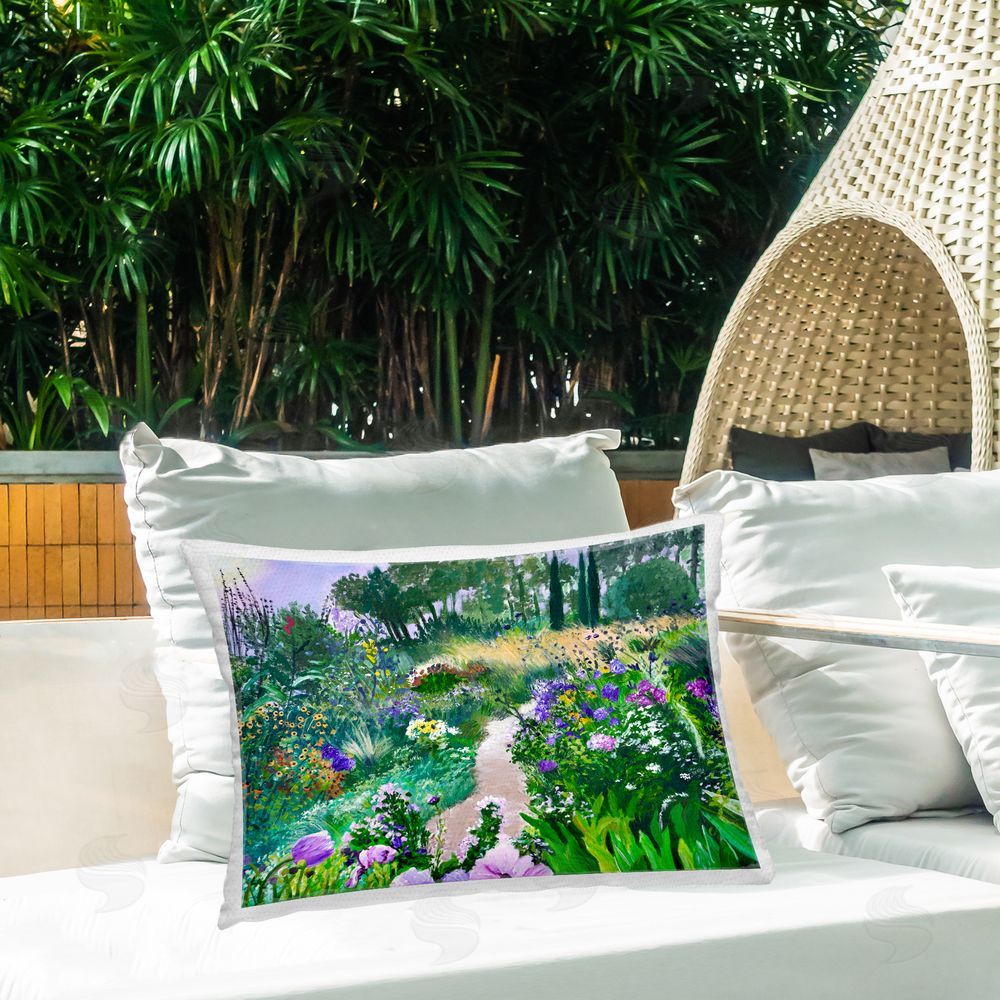 Lee Ann Zirbes Dreamlike Garden Pathway Outdoor Printed Throw Pillow on Patio