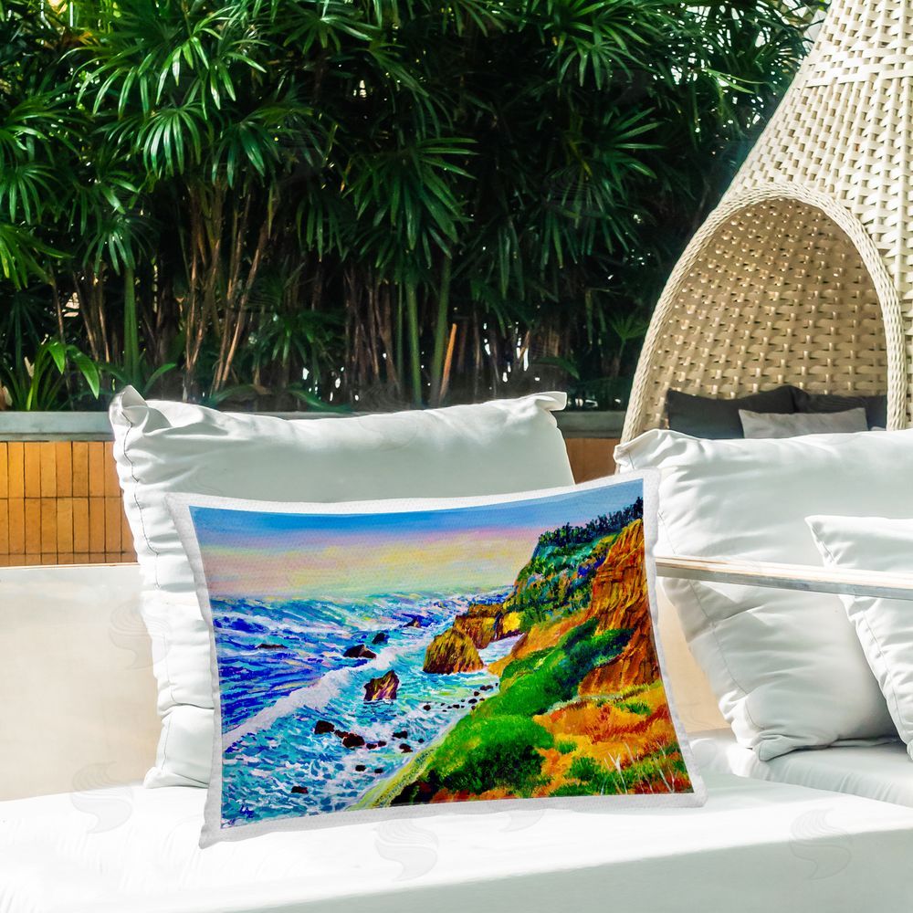 Lee Ann Zirbes Coastal Daydream Waves Outdoor Printed Throw Pillow on Patio
