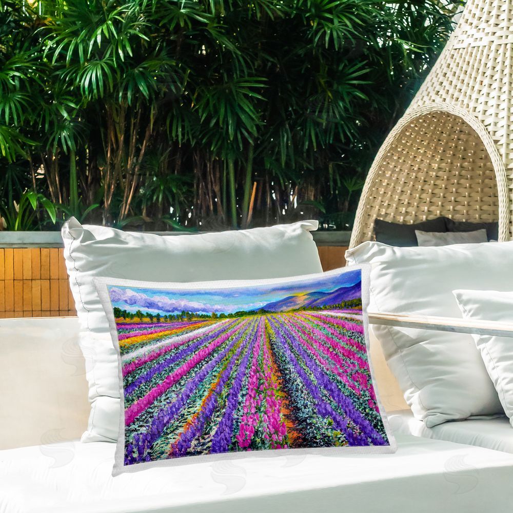 Lee Ann Zirbes Fragrant Lavender Farm Outdoor Printed Throw Pillow on Patio