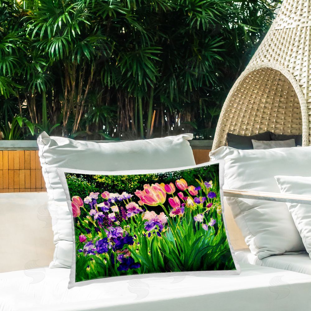 Lee Ann Zirbes Near The Windmill Garden Outdoor Printed Throw Pillow on Patio