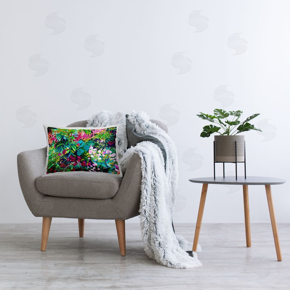 Lee Ann Zirbes Lush & Vibrant Tropical Leaves Printed Indoor Throw Pillow in Room
