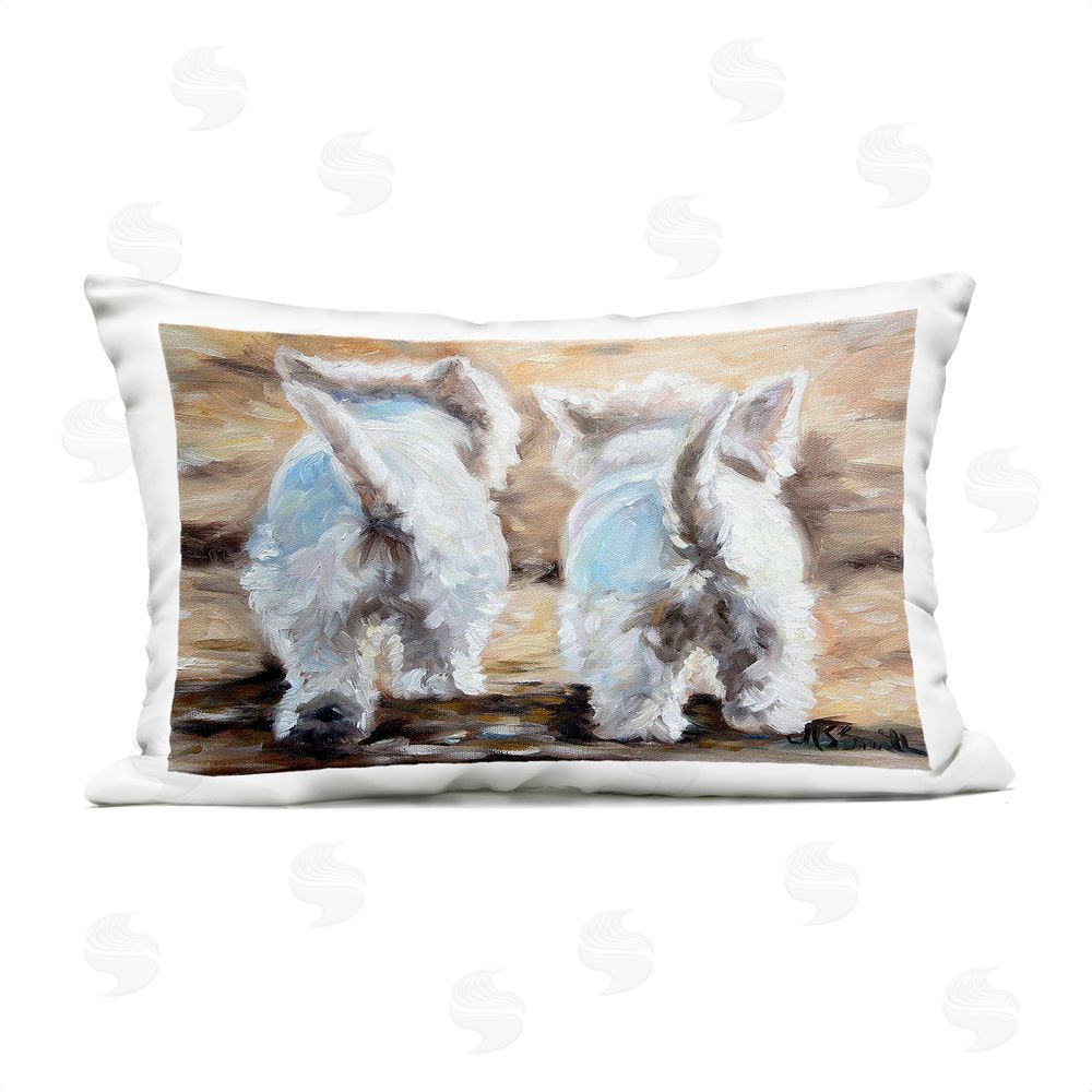 Mary Sparrow Farewell White Puppies Outdoor Rectugular Printed Throw Pillow