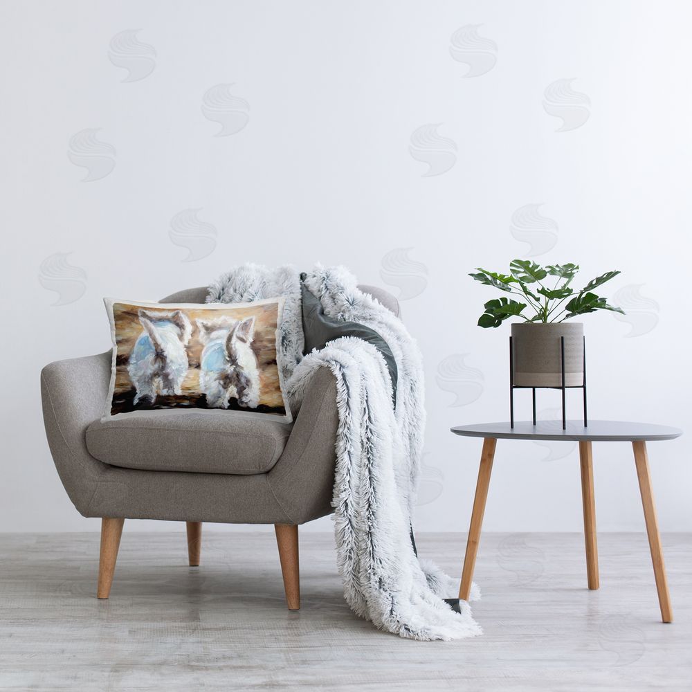 Mary Sparrow Farewell White Puppies Rectugular Printed Throw Pillow on Chair