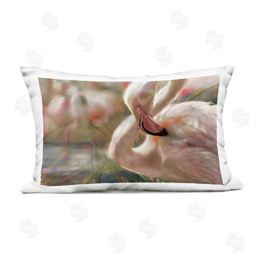 Mary Sparrow Preening Flamingo Sunset Outdoor Rectugular Printed Throw Pillow