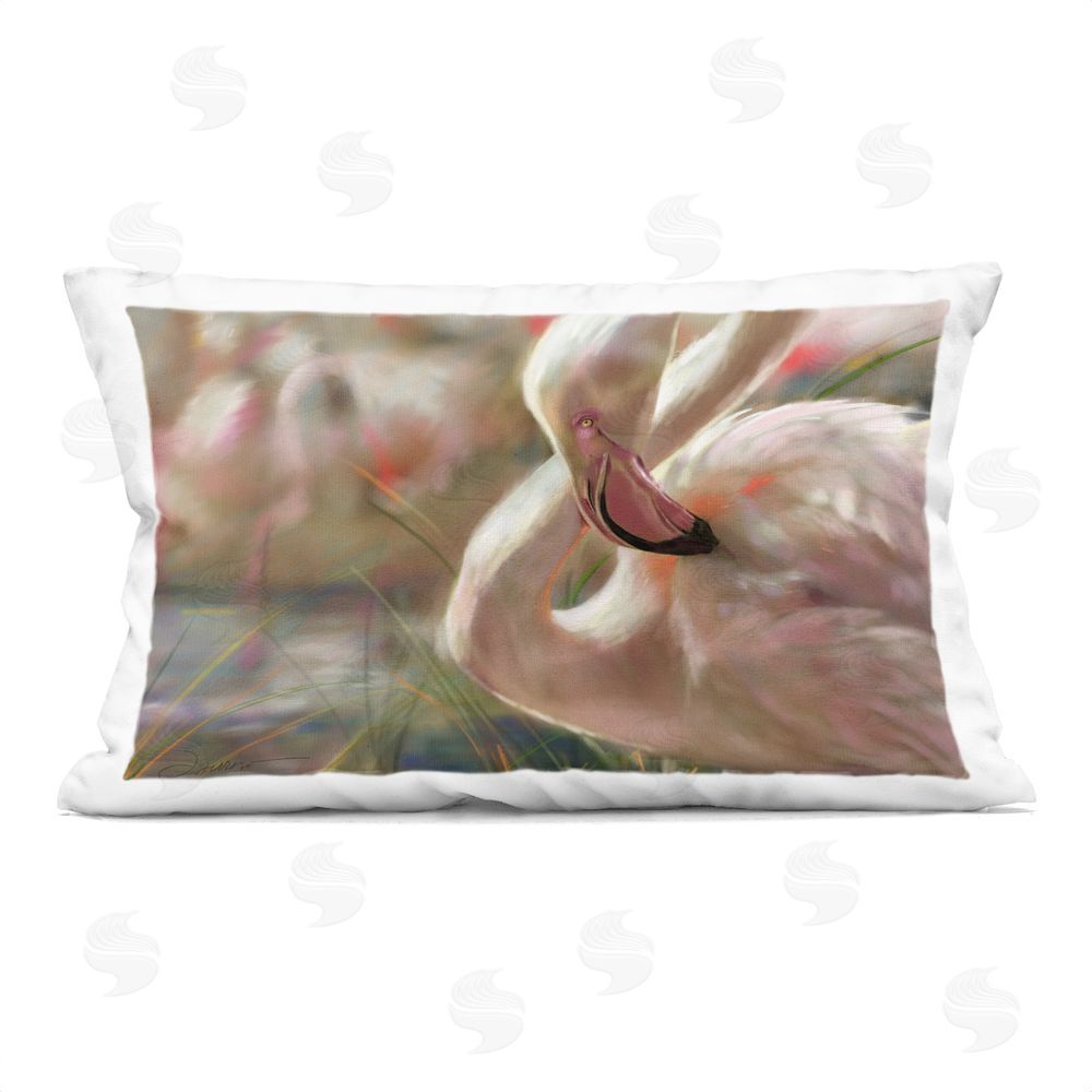 Mary Sparrow Preening Flamingo Sunset Rectugular Printed Throw Pillow