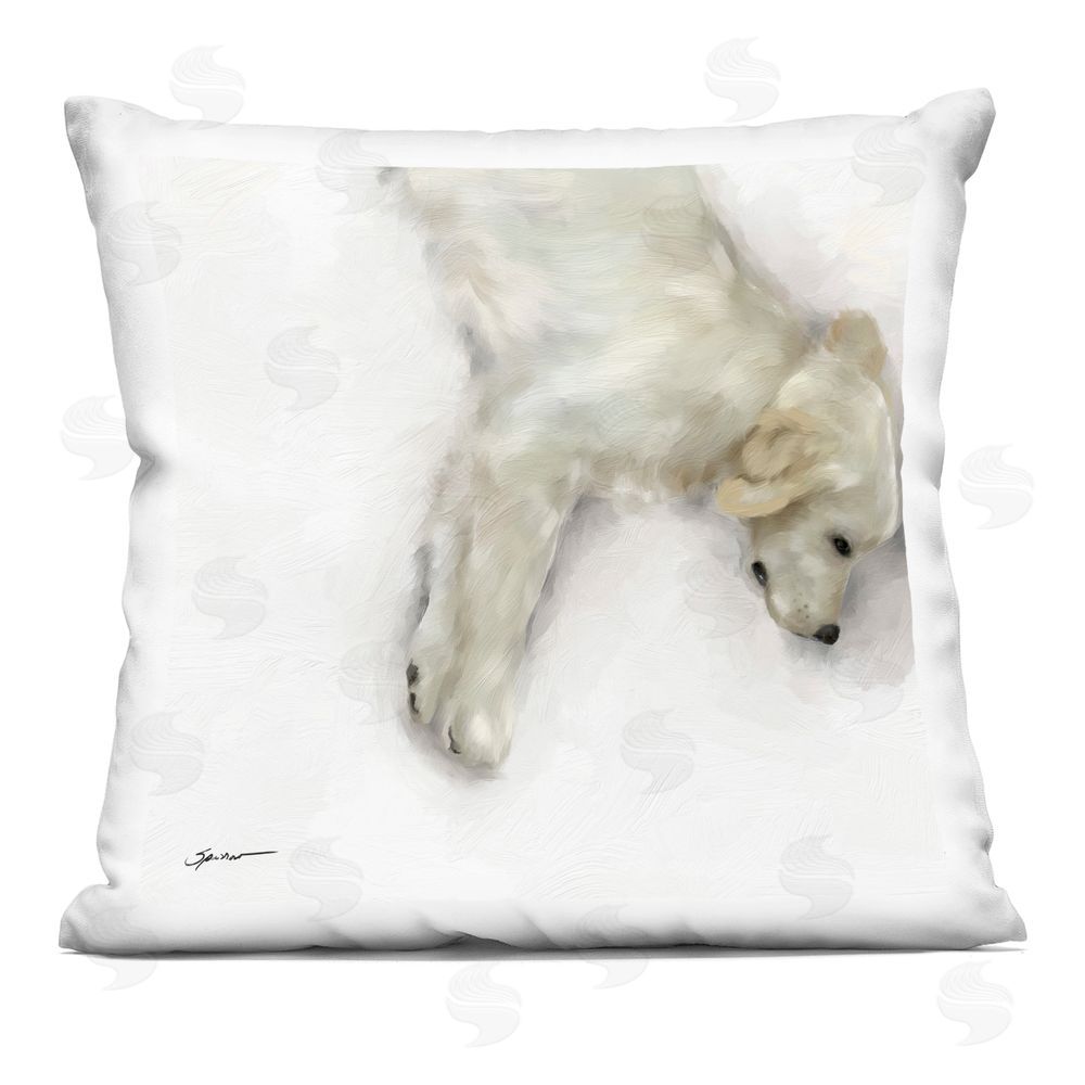 Mary Sparrow Sweet Cream Sleeping Puppy Square Printed Throw Pillow