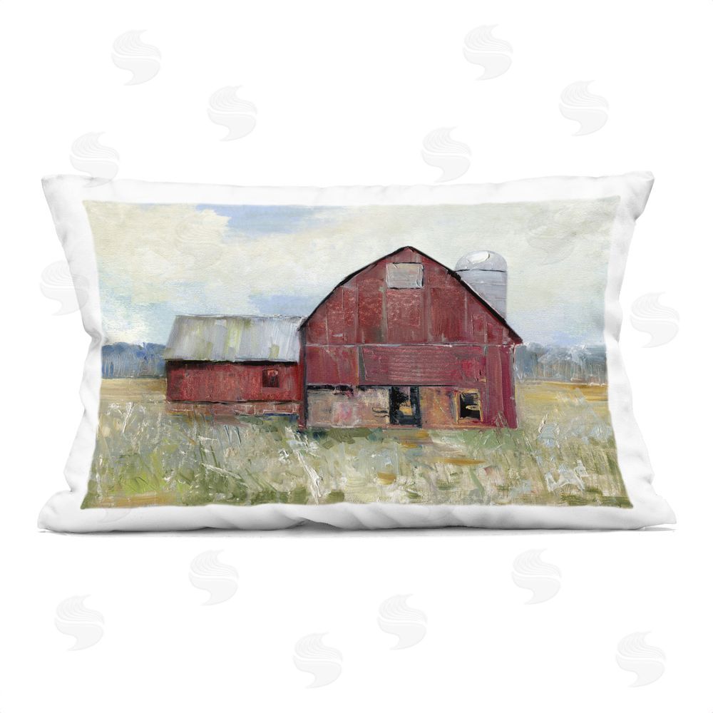Sally Swatland Red Rugged Barn Indoor Plush Polyester Lumbar Pillow
