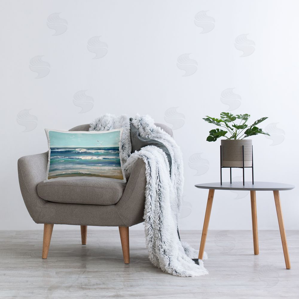 Sally Swatland Seagulls over Rolling Waves Plush Polyester Printed Lumbar Pillow on Chair