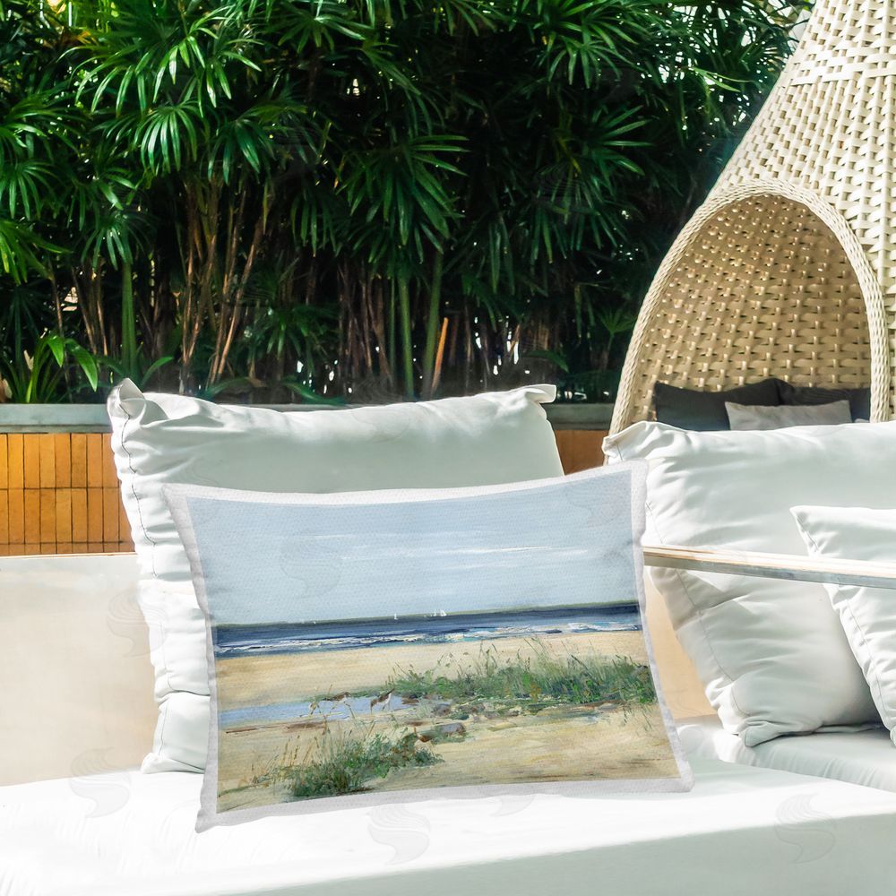 Sally Swatland Beach Marsh Sandpipers Outdoor Quick-Dry Polyester Printed Lumbar Pillow on Patio
