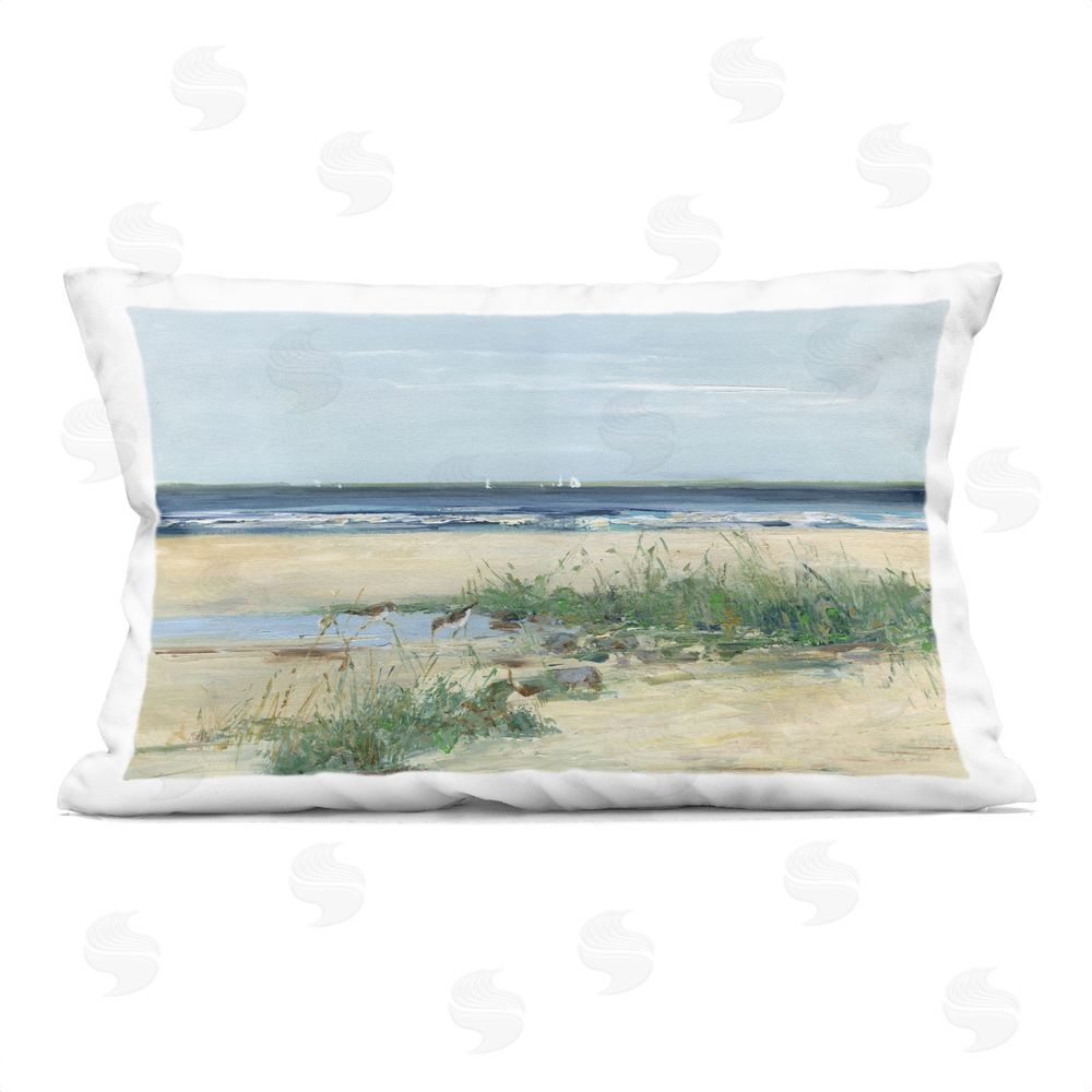 Sally Swatland Beach Marsh Sandpipers Indoor Plush Polyester Lumbar Pillow