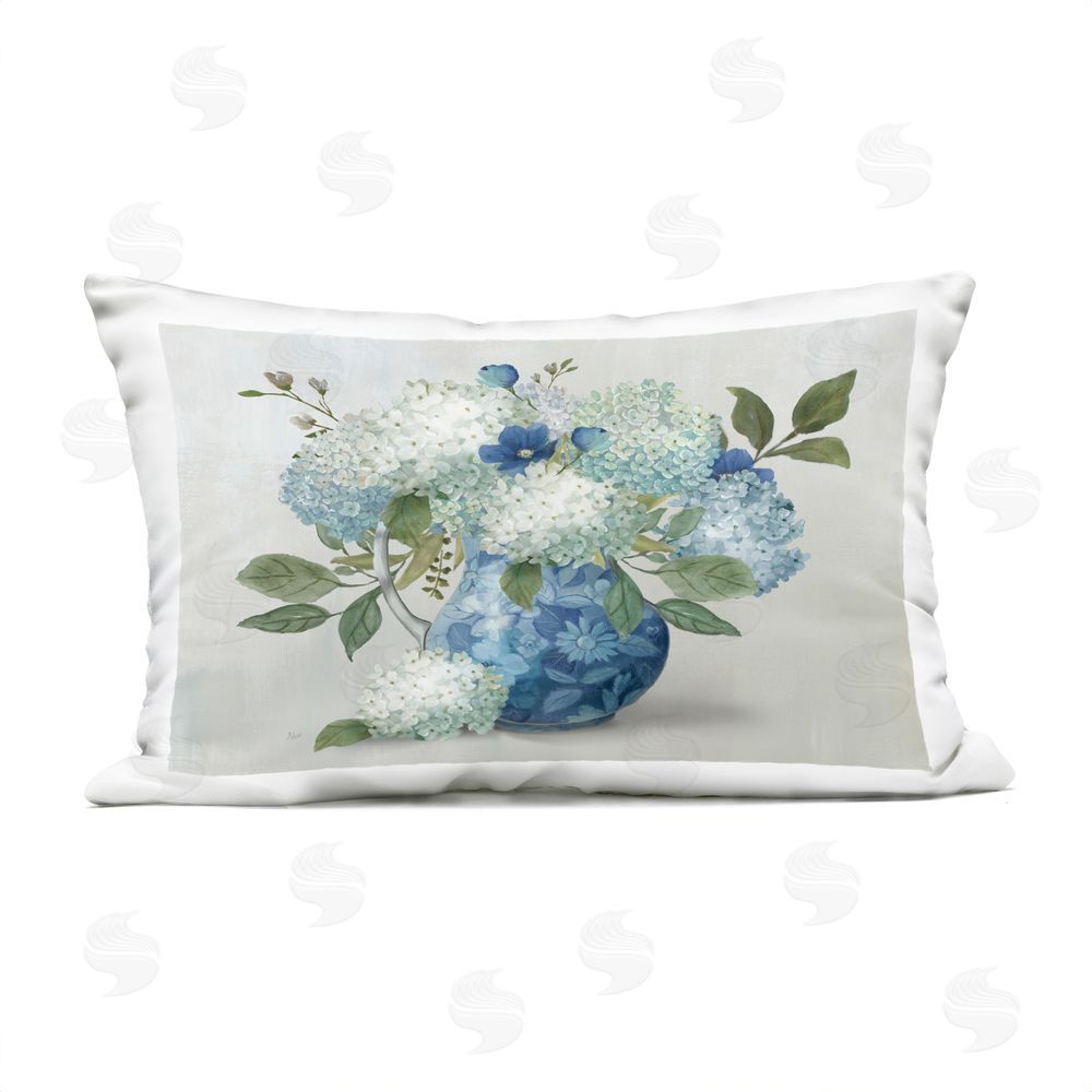 Nan Ornate Vase with Hydrangeas Outdoor Quick-Dry Polyester Lumbar Pillow
