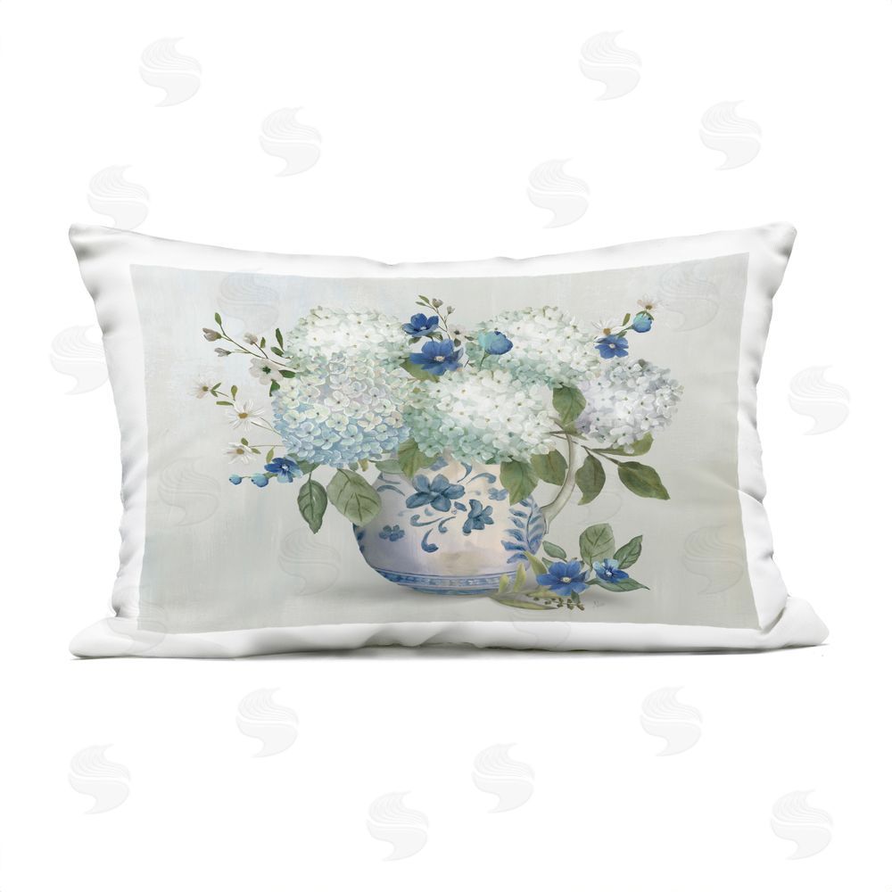 Nan Ivory & Blue Hydrangea Vase Outdoor Quick-Dry Polyester Lumbar Pillow