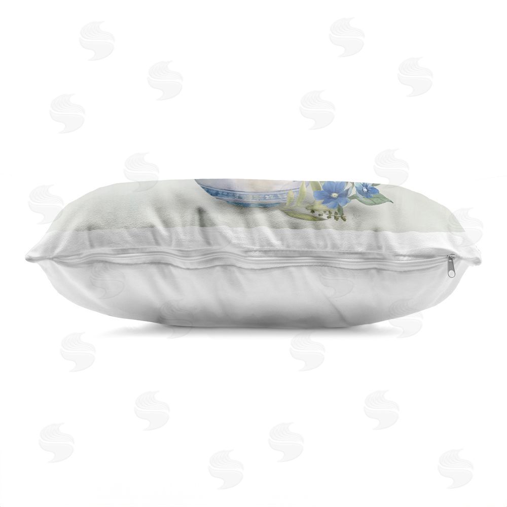 Nan Ivory & Blue Hydrangea Vase Indoor Plush Polyester Lumbar Pillow Zipper Detail