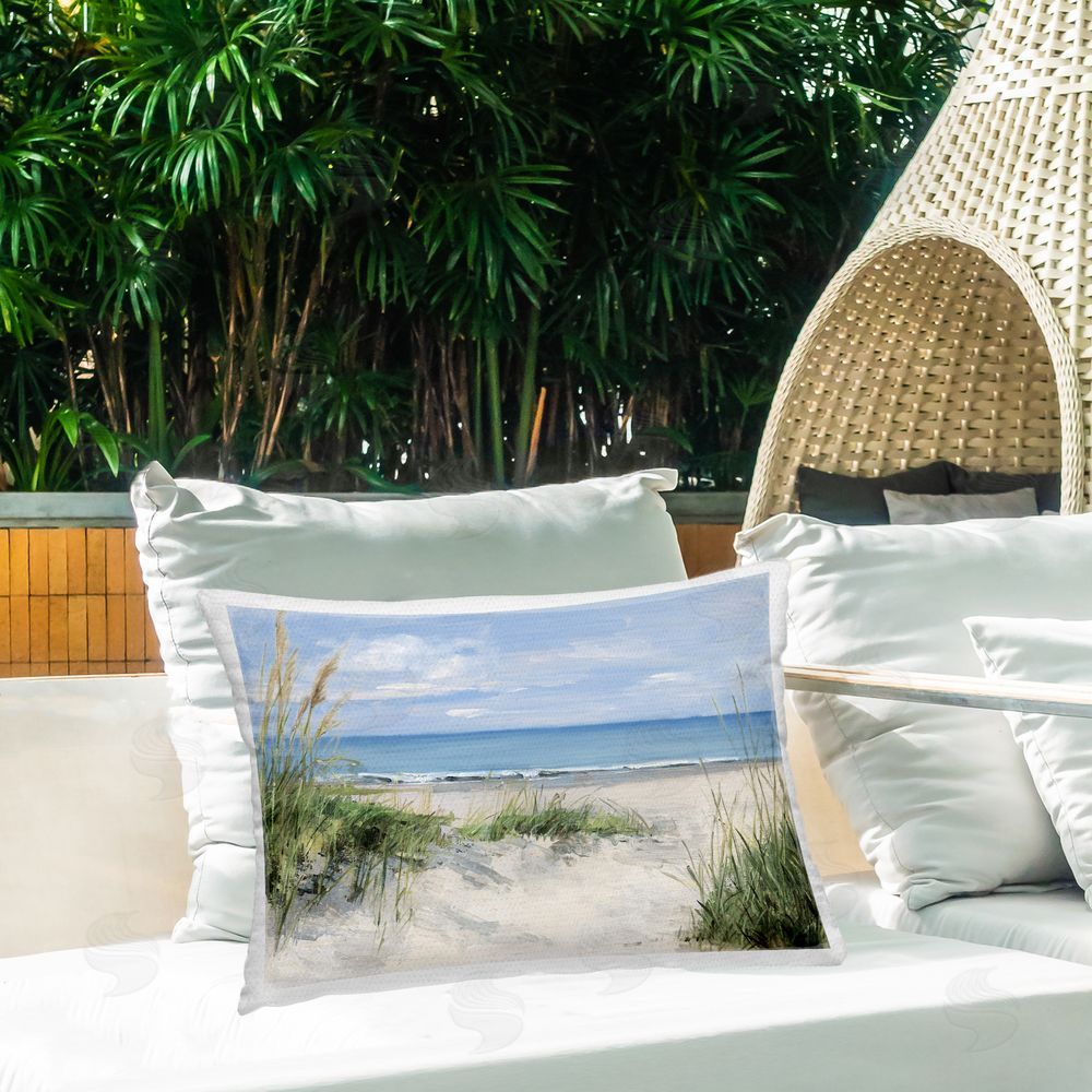 Sally Swatland Tall Grasses by Beach Coast Outdoor Quick-Dry Polyester Printed Lumbar Pillow on Patio