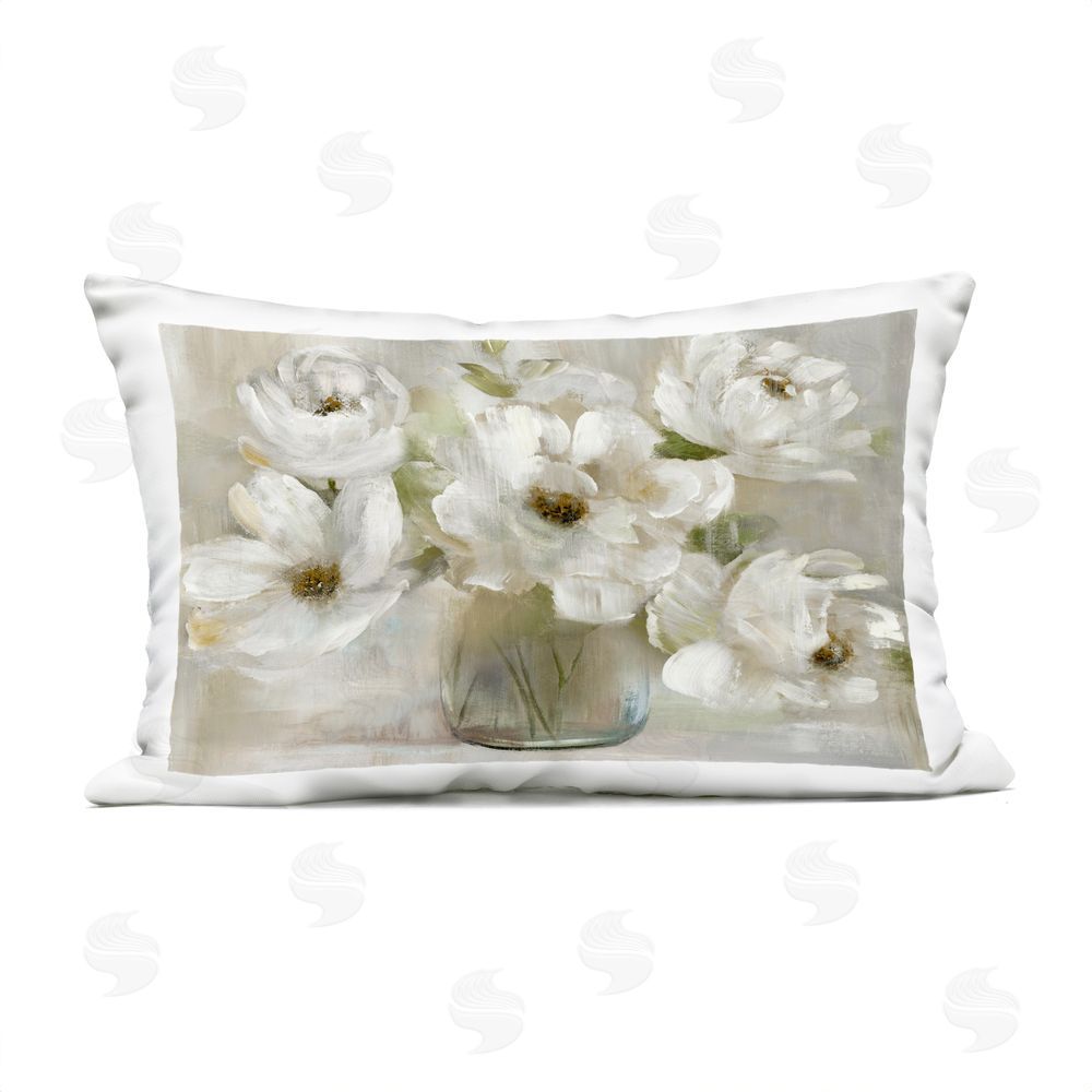 Nan Gentle White Petals in Vase Outdoor Quick-Dry Polyester Lumbar Pillow