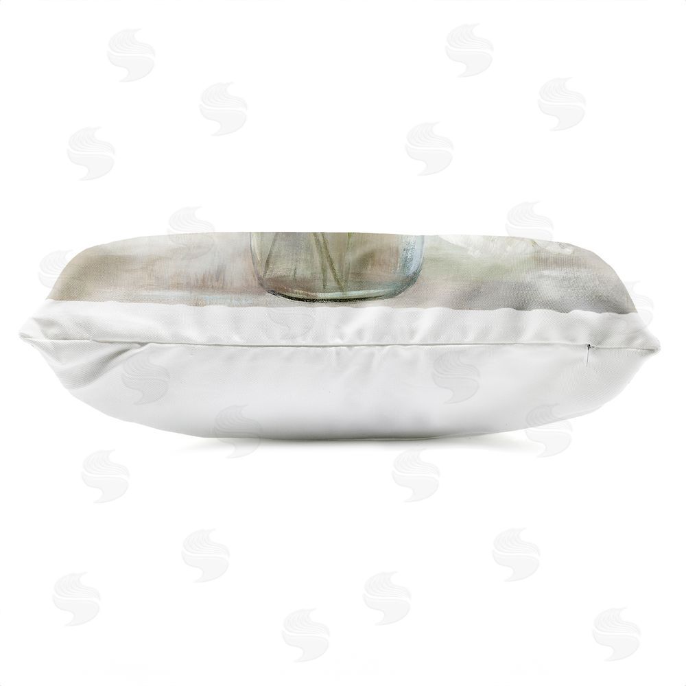 Nan Gentle White Petals in Vase Outdoor Quick-Dry Polyester Lumbar Pillow Zipper Detail