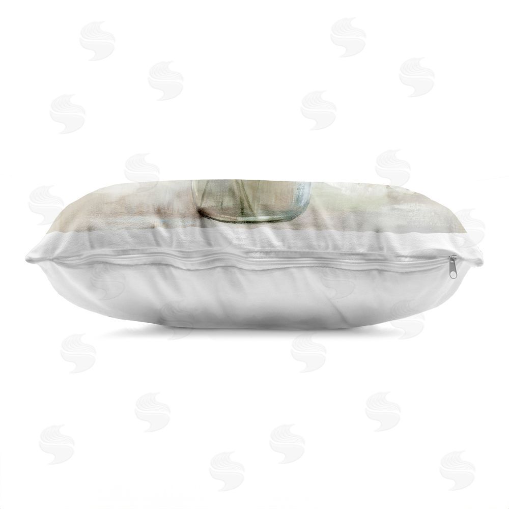 Nan Gentle White Petals in Vase Indoor Plush Polyester Lumbar Pillow Zipper Detail
