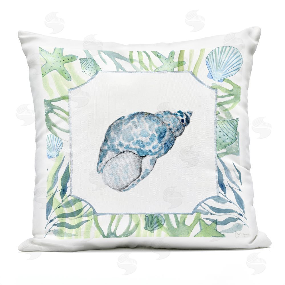 Janet Tava Spotted Cowrie with Seaweed Outdoor Quick-Dry Polyester Square Throw Pillow