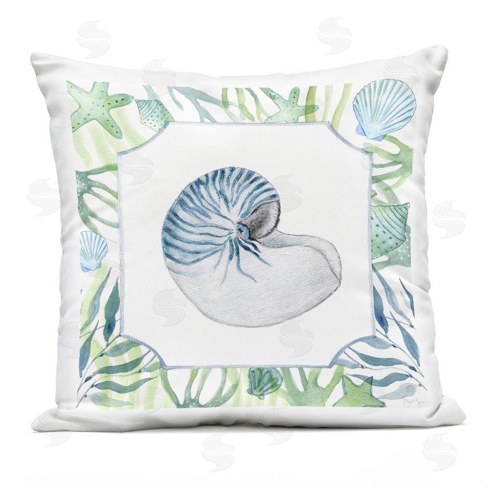 Janet Tava Seaweed & Seashells Aquatic Outdoor Quick-Dry Polyester Square Throw Pillow
