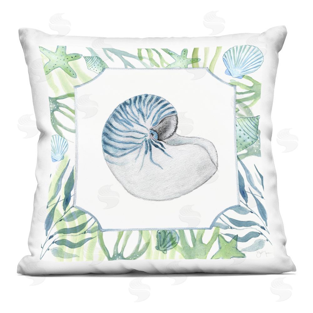 Janet Tava Seaweed & Seashells Aquatic Indoor Plush Polyester Square Throw Pillow