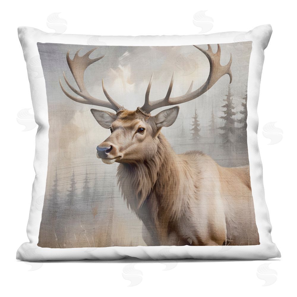 Susan Arnot Graceful Forest Stag Indoor Plush Polyester Square Throw Pillow