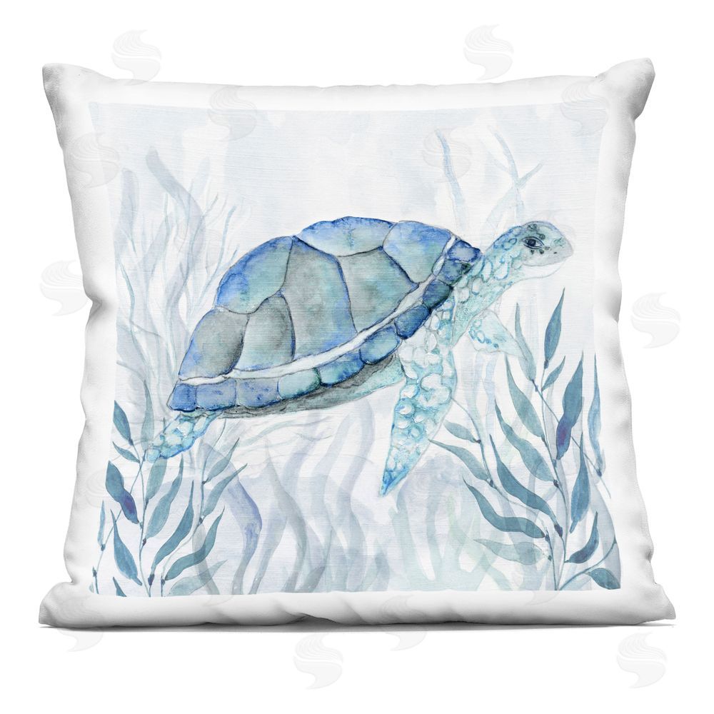 Janet Tava Smiling Turtle Gaze Indoor Plush Polyester Square Throw Pillow