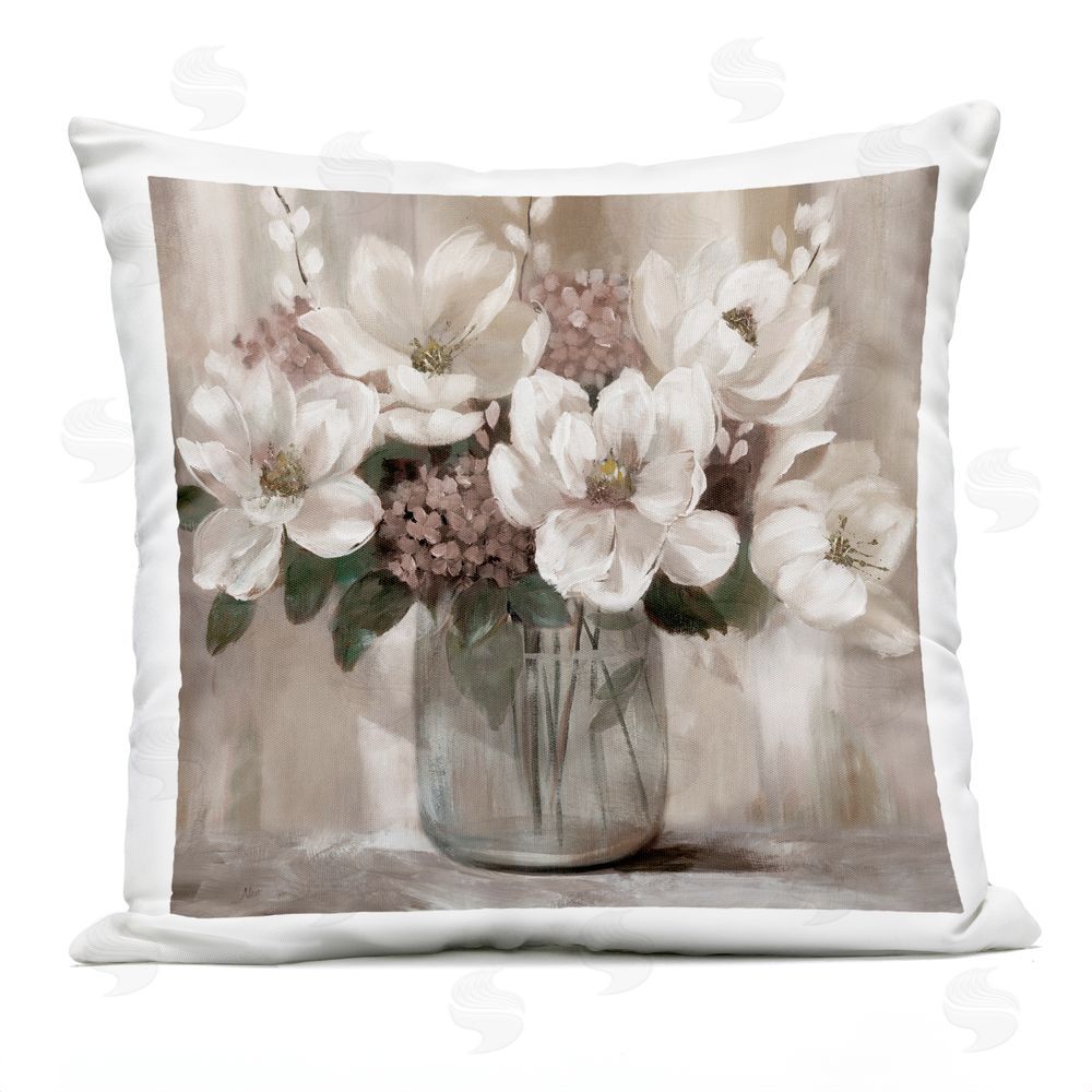 Nan Ivory Magnolias Vase Outdoor Quick-Dry Polyester Square Throw Pillow