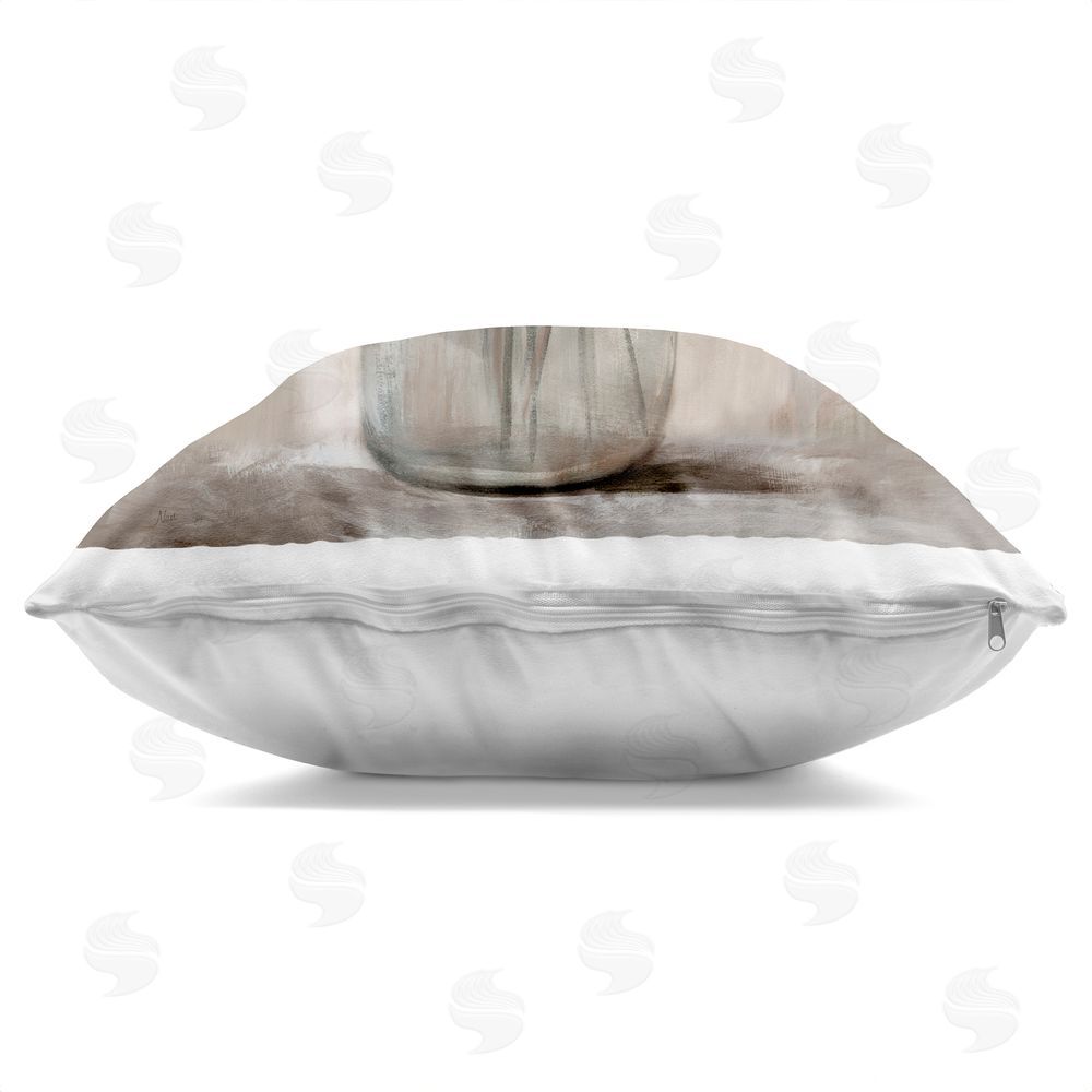 Nan Ivory Magnolias Vase Indoor Plush Polyester Square Throw Pillow Zipper Detail