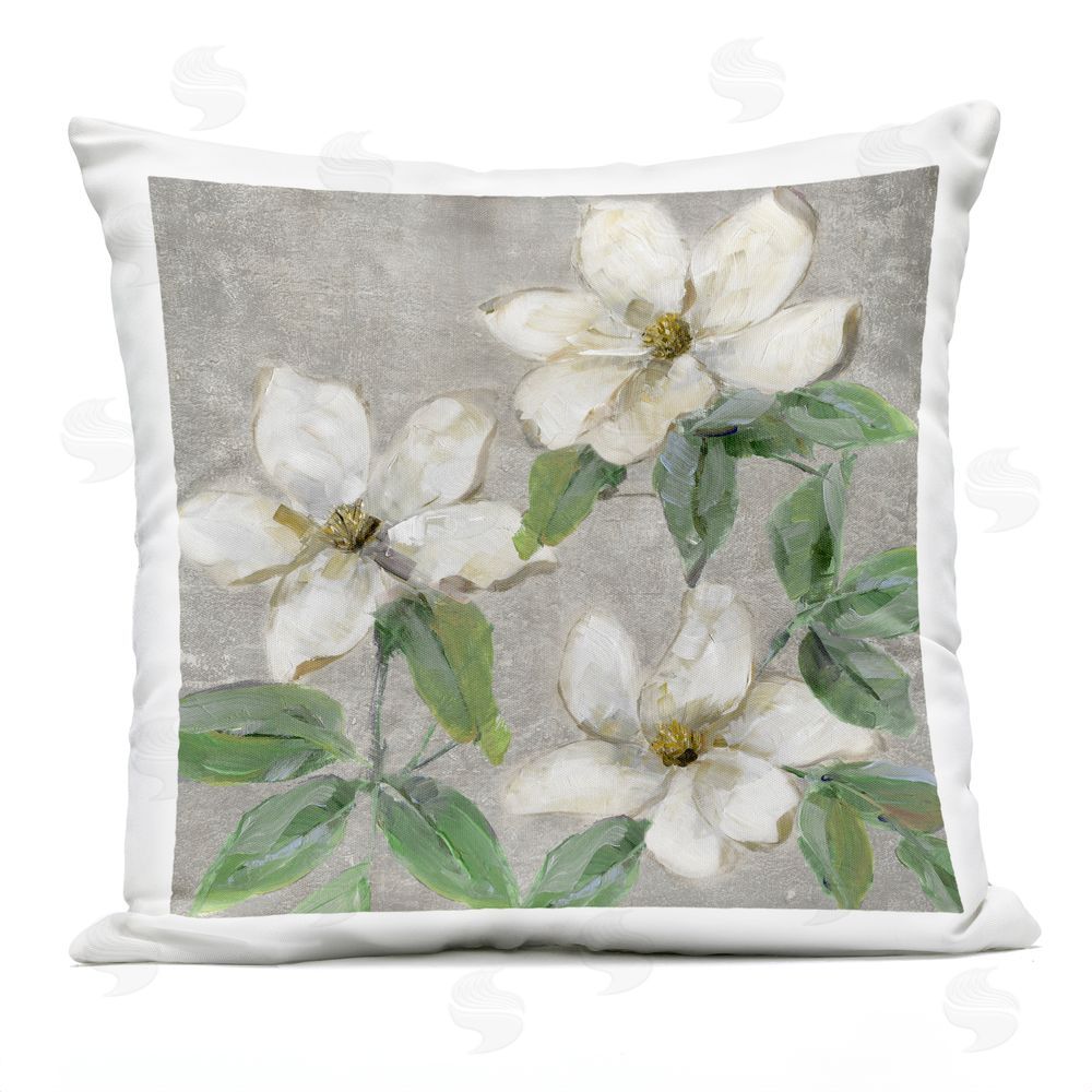 Sally Swatland Ivory Magnolia Trio Outdoor Quick-Dry Polyester Square Throw Pillow