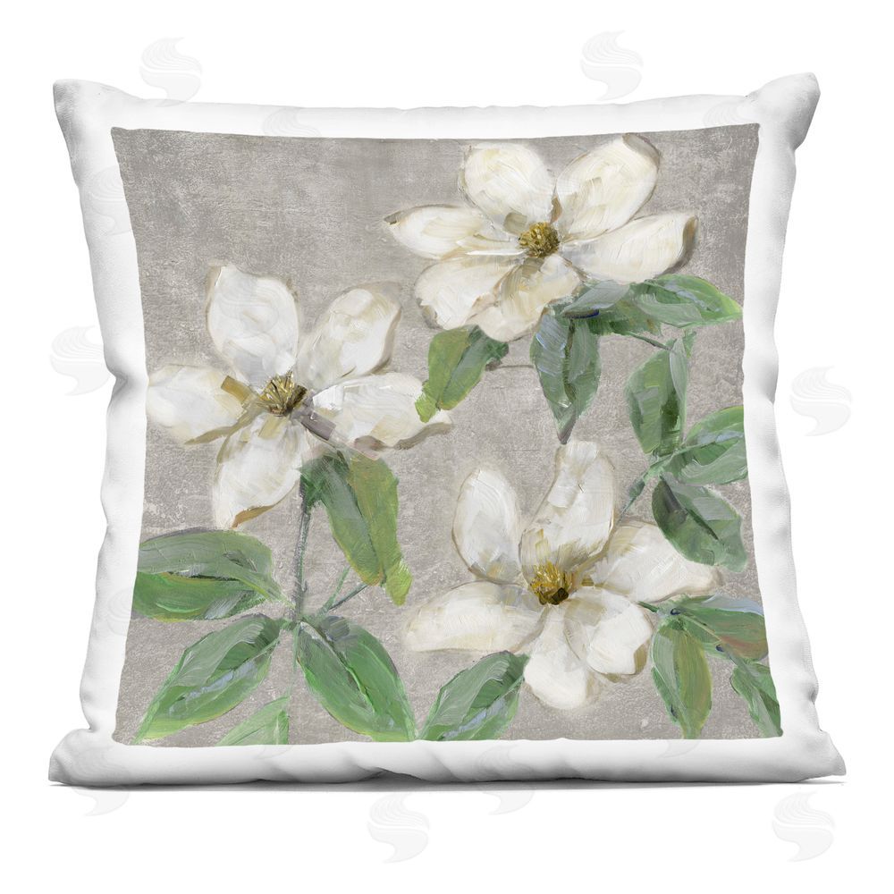 Sally Swatland Ivory Magnolia Trio Indoor Plush Polyester Square Throw Pillow