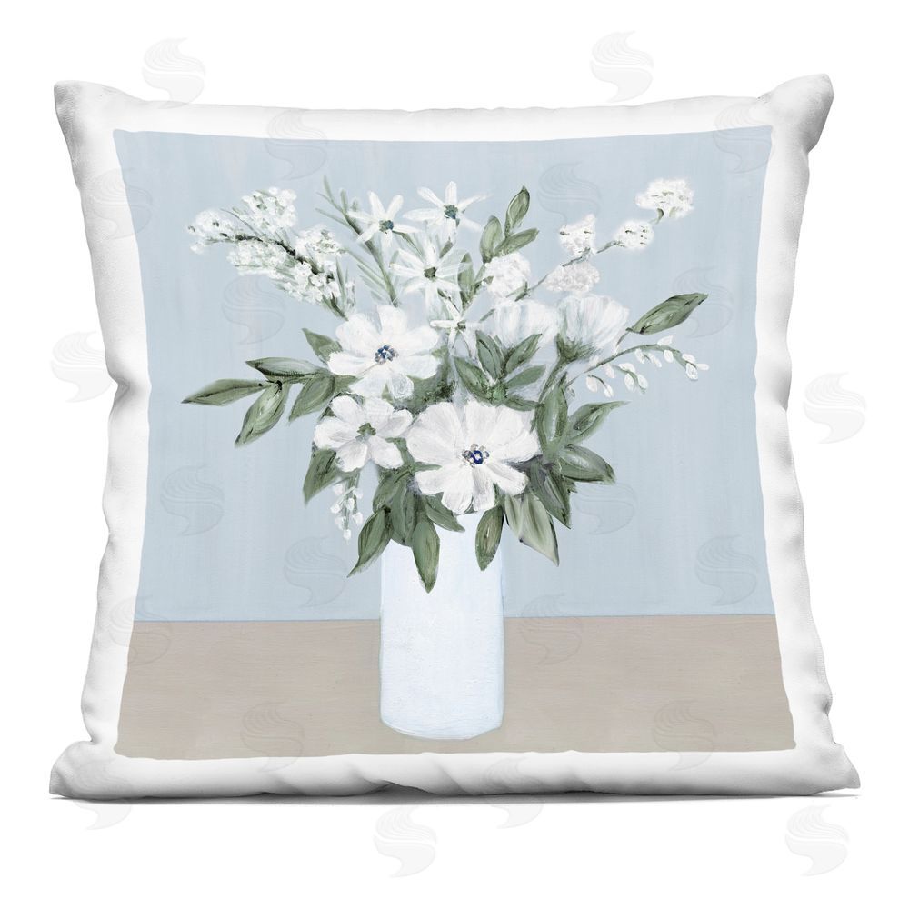 Marilyn Dunlap Mixed White Blooms on Blue Indoor Plush Polyester Square Throw Pillow