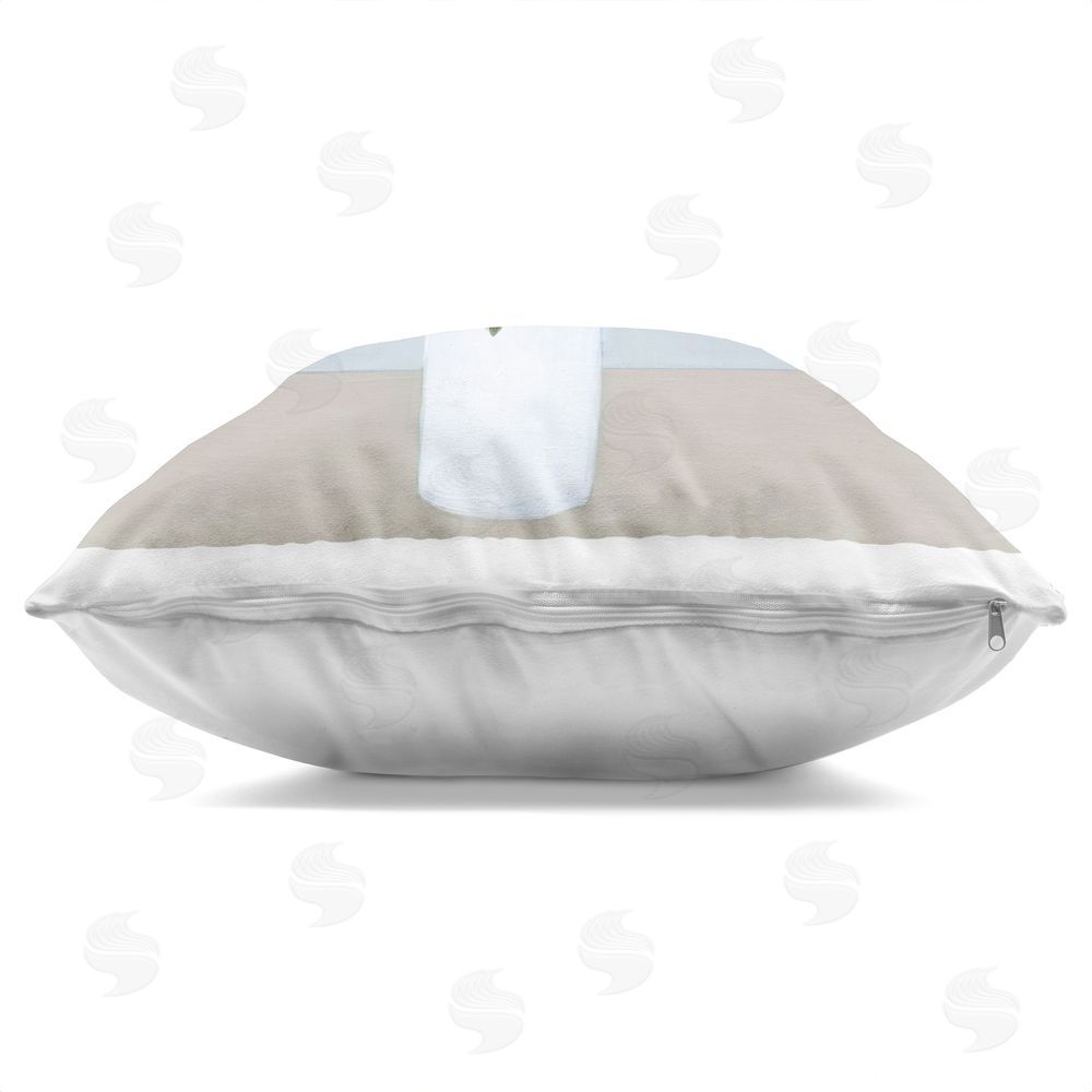 Marilyn Dunlap Mixed White Blooms on Blue Indoor Plush Polyester Square Throw Pillow Zipper Detail