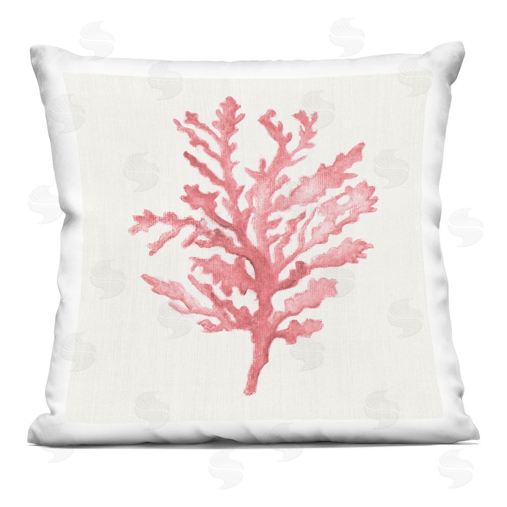 Janet Tava Rosy Pink Coral Branch Indoor Plush Polyester Square Throw Pillow