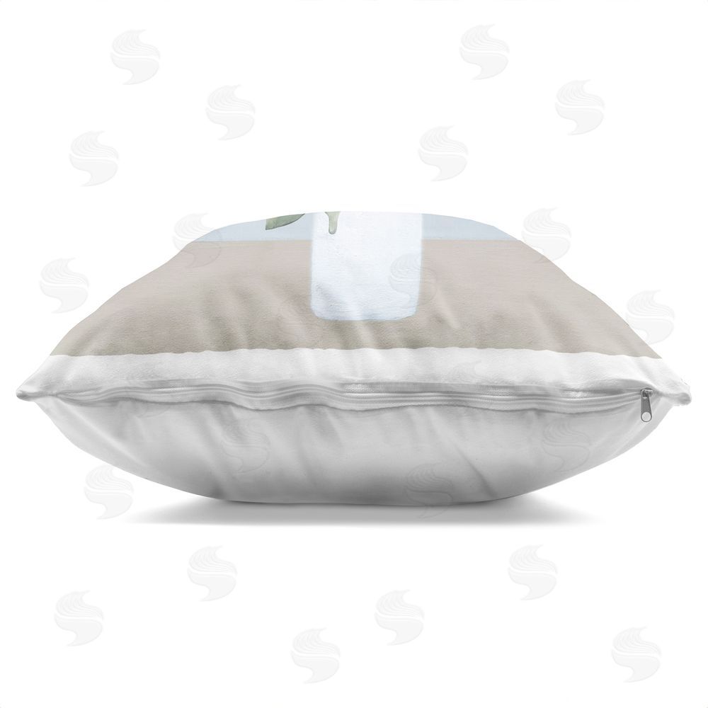 Marilyn Dunlap Cerulean & White Blooms Indoor Plush Polyester Square Throw Pillow Zipper Detail