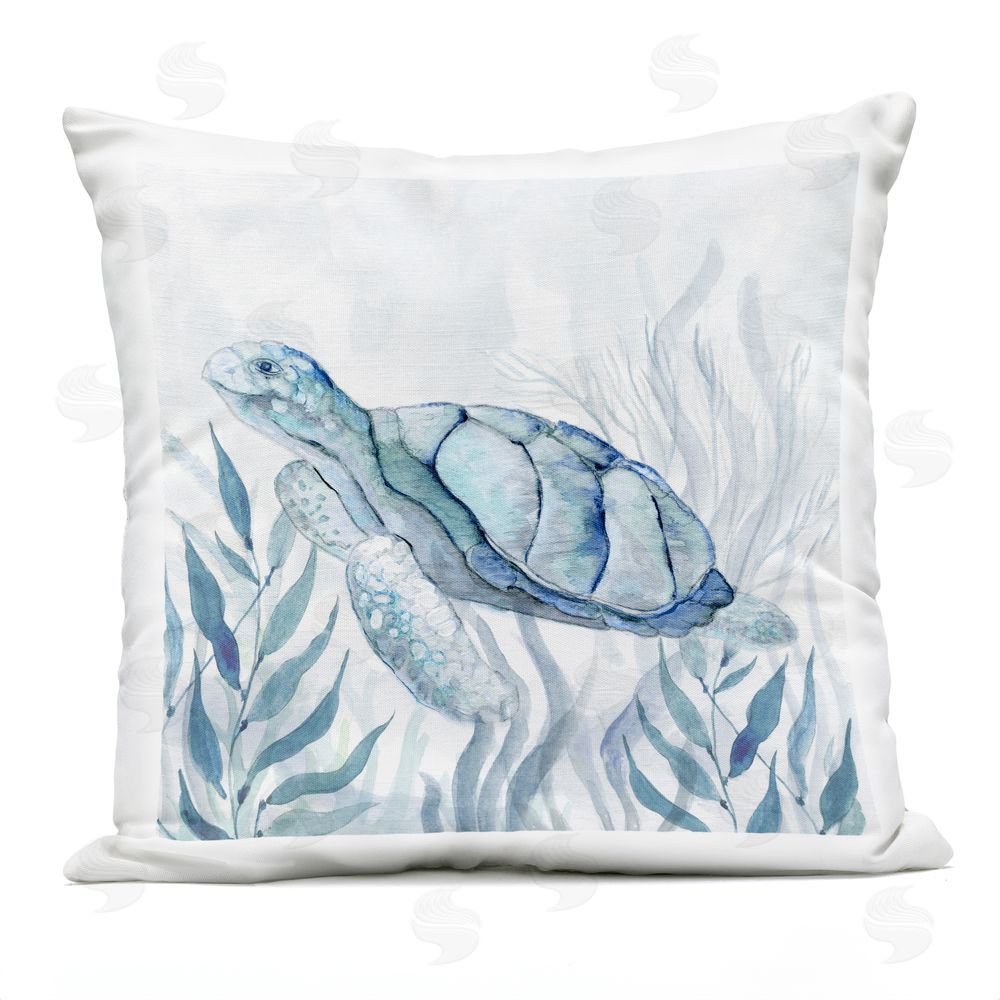 Janet Tava Sea Turtle with Subtle Smile Outdoor Quick-Dry Polyester Square Throw Pillow