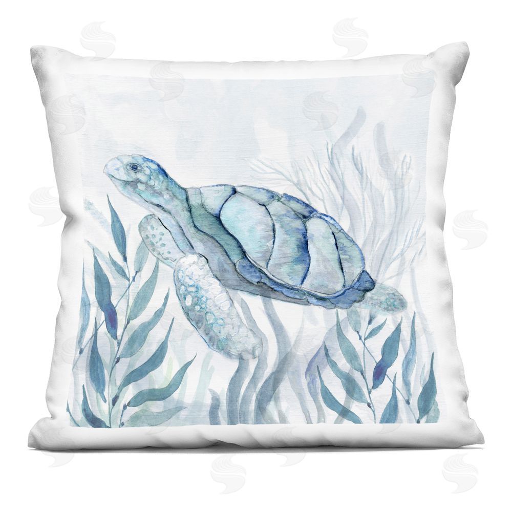 Janet Tava Sea Turtle with Subtle Smile Indoor Plush Polyester Square Throw Pillow