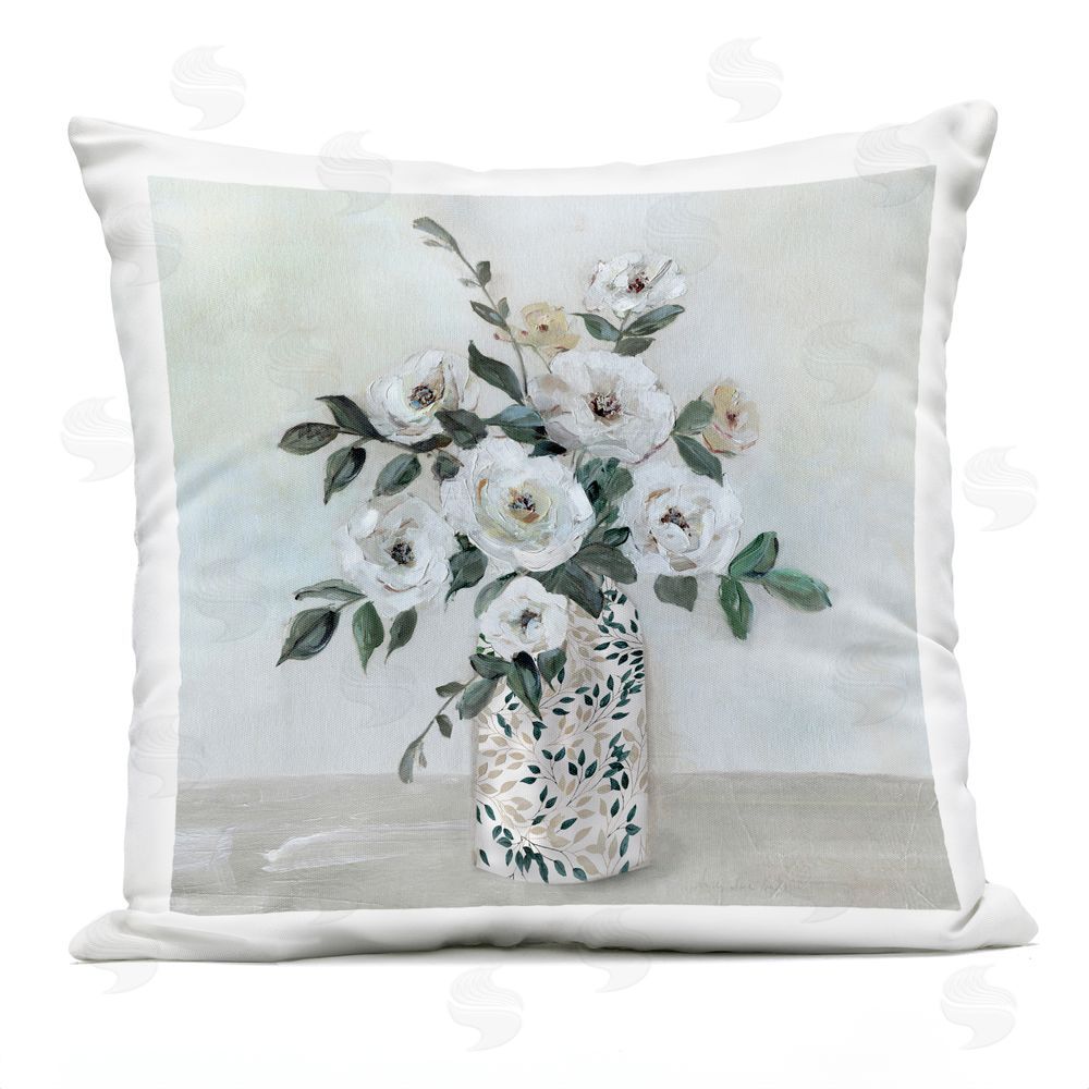 Sally Swatland Leaf Patterned Flower Vase Outdoor Quick-Dry Polyester Square Throw Pillow