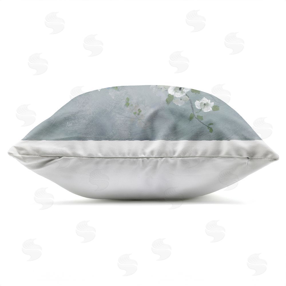 Nan Serene Birds on White Blooms Outdoor Quick-Dry Polyester Square Throw Pillow Zipper Detail