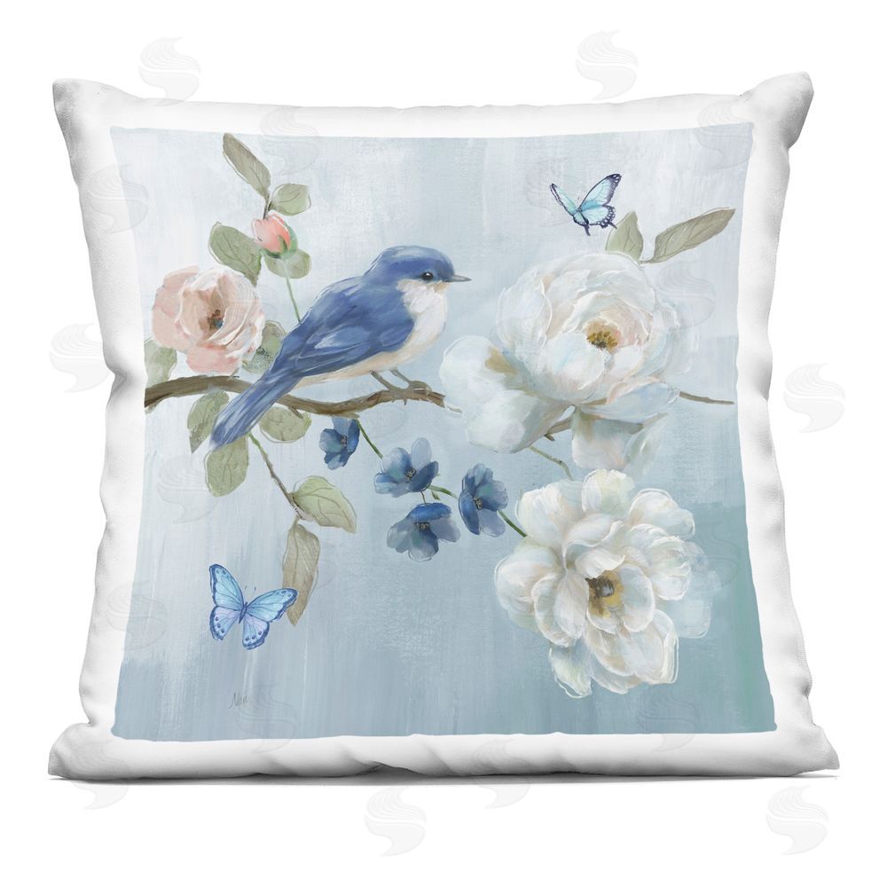 Nan Blue Bird Tranquility Indoor Plush Polyester Square Throw Pillow
