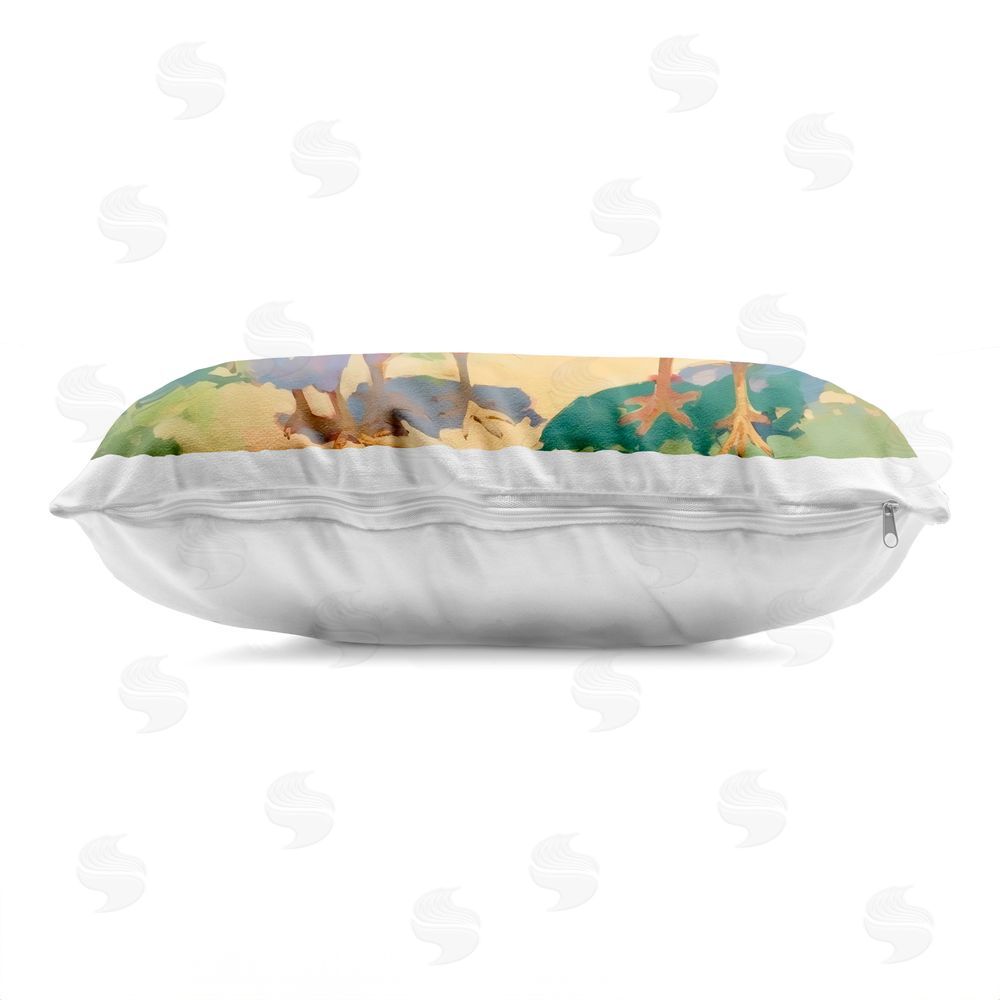 Creative Studio Colorful Chickens in Sunlit Yard Printed Lumbar Throw Pillow Side View with Zipper Detail