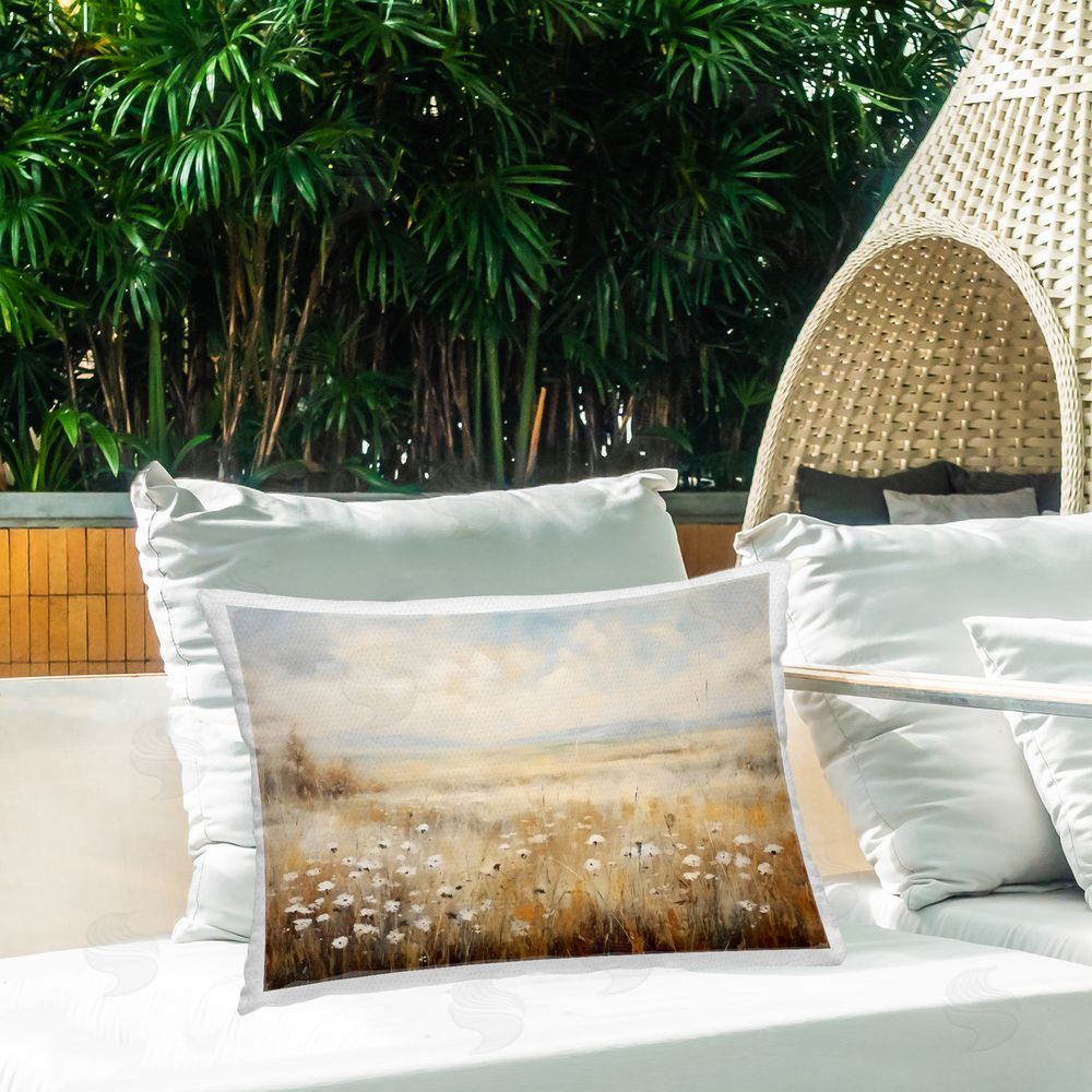 Creative Studio Neutral Land Calmness Outdoor Printed Lumbar Throw Pillow on Seat