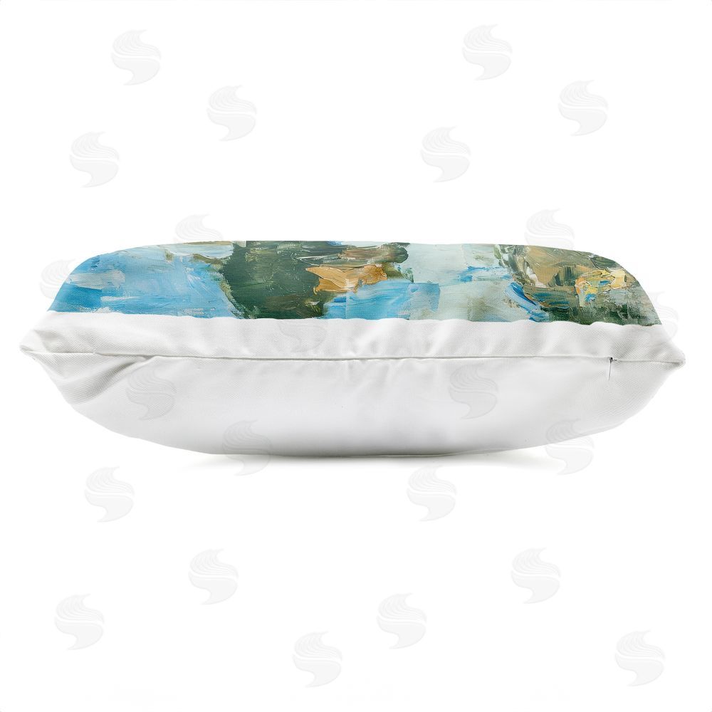 Petal Prints Design Ducks Out For A Swim Outdoor Printed Lumbar Throw Pillow Side View with Zipper Detail