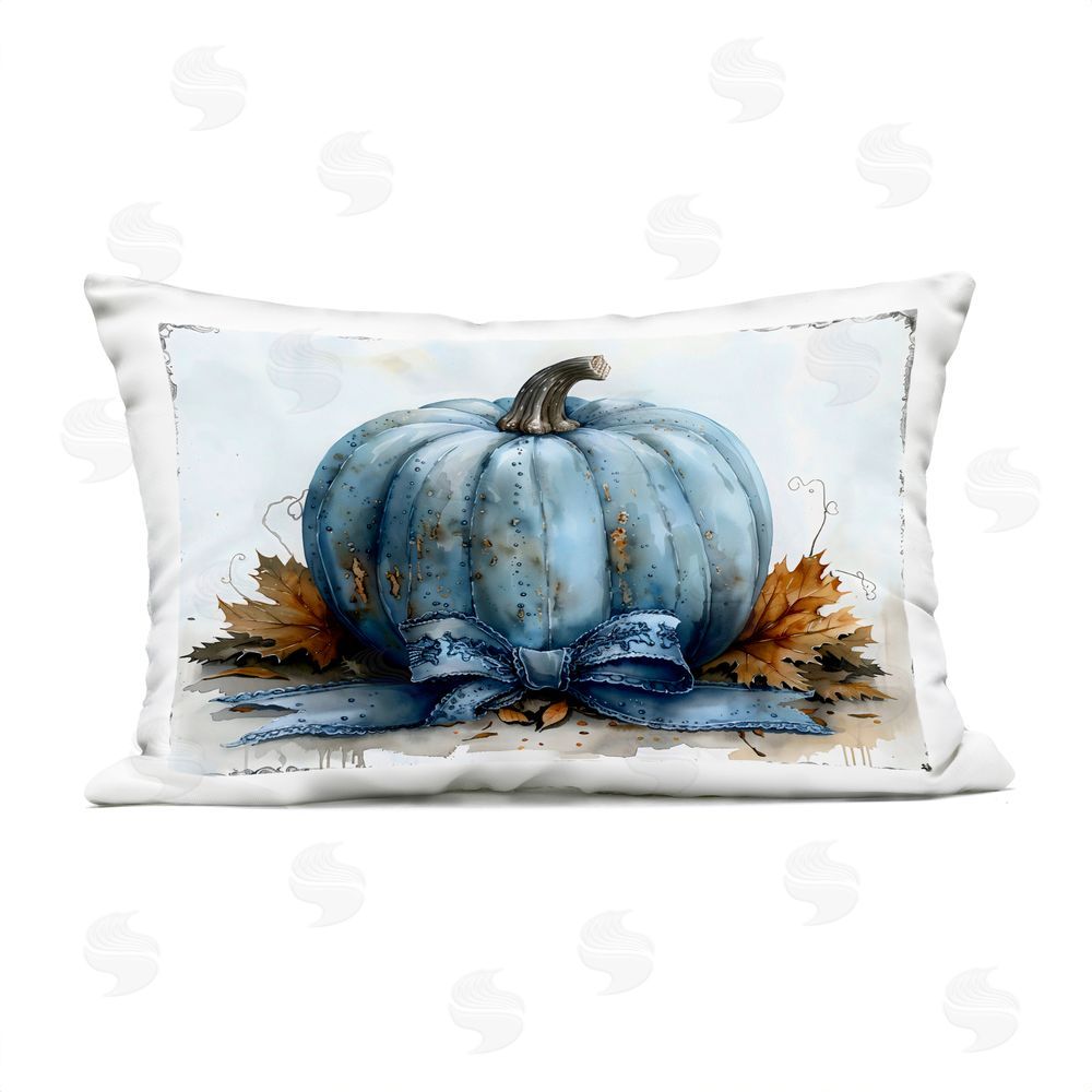 Creative Studio Blue Pumpkin with Bow Outdoor Rectugular Printed Throw Pillow